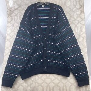 Out of Bounds Mens 1X Black Geometric Pattern Button Front Cardigan Sweater